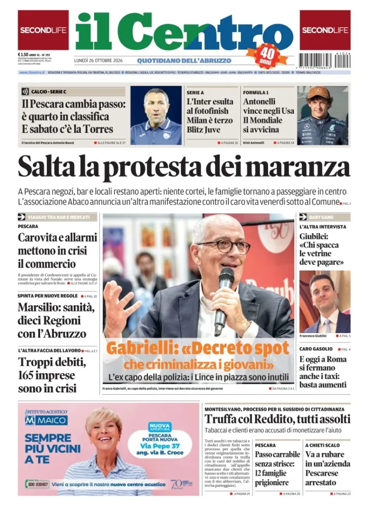 Prima-pagina-il centro-oggi-edizione-del-2026-10-26
